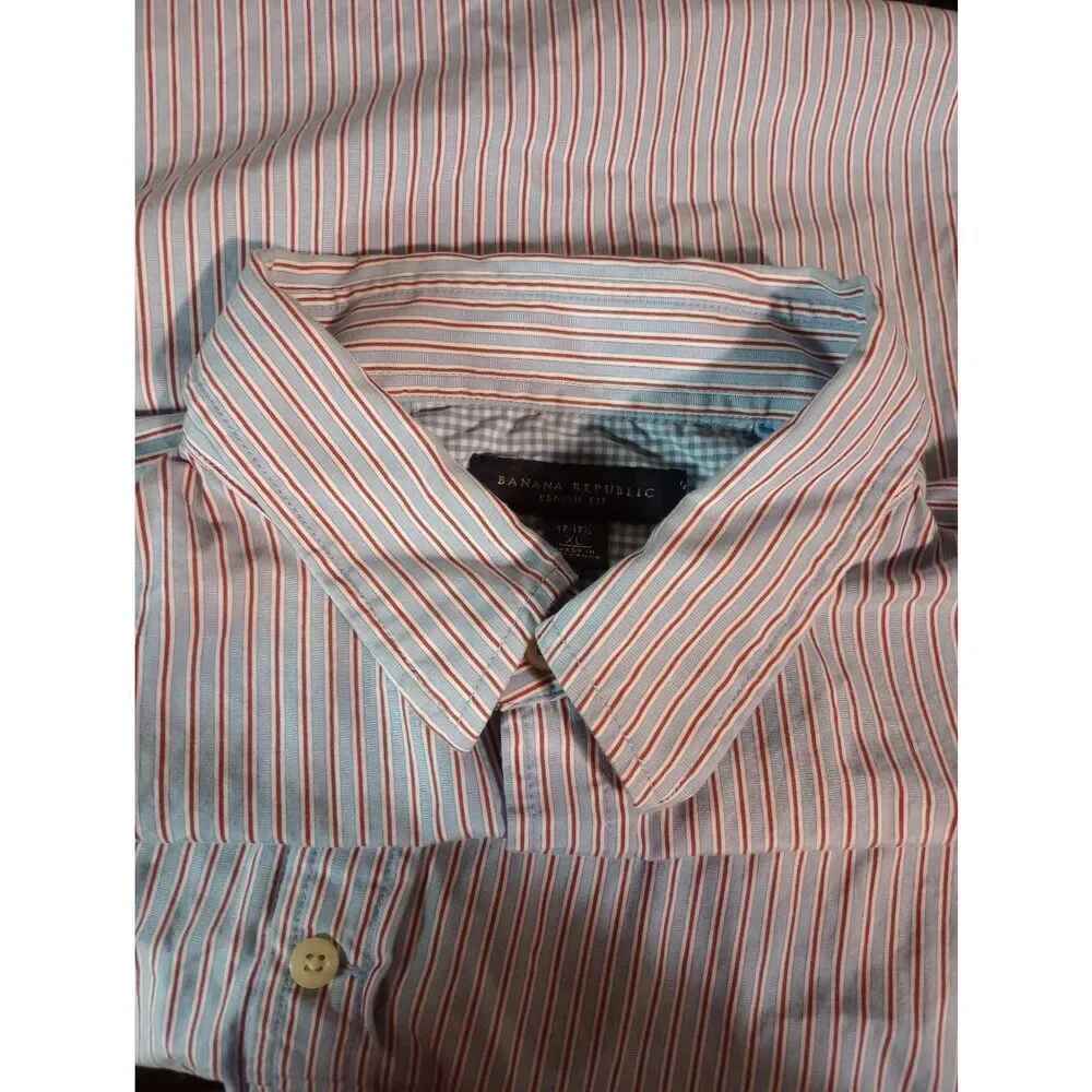 Banana Republic Shirt Men's Extra Large Blue Red Button Front Long Sleeve‎